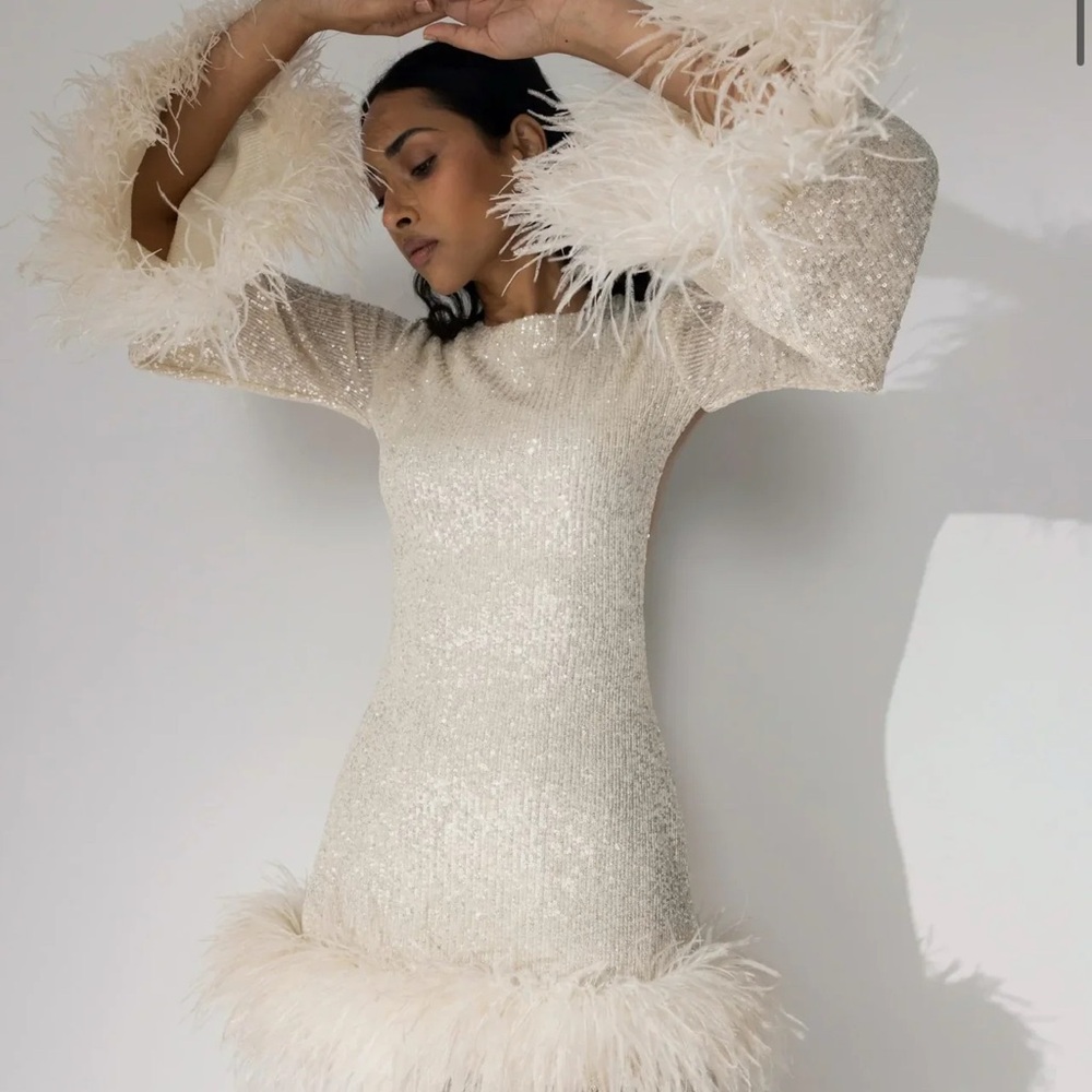 Sequin Feather-Trimmed Dress